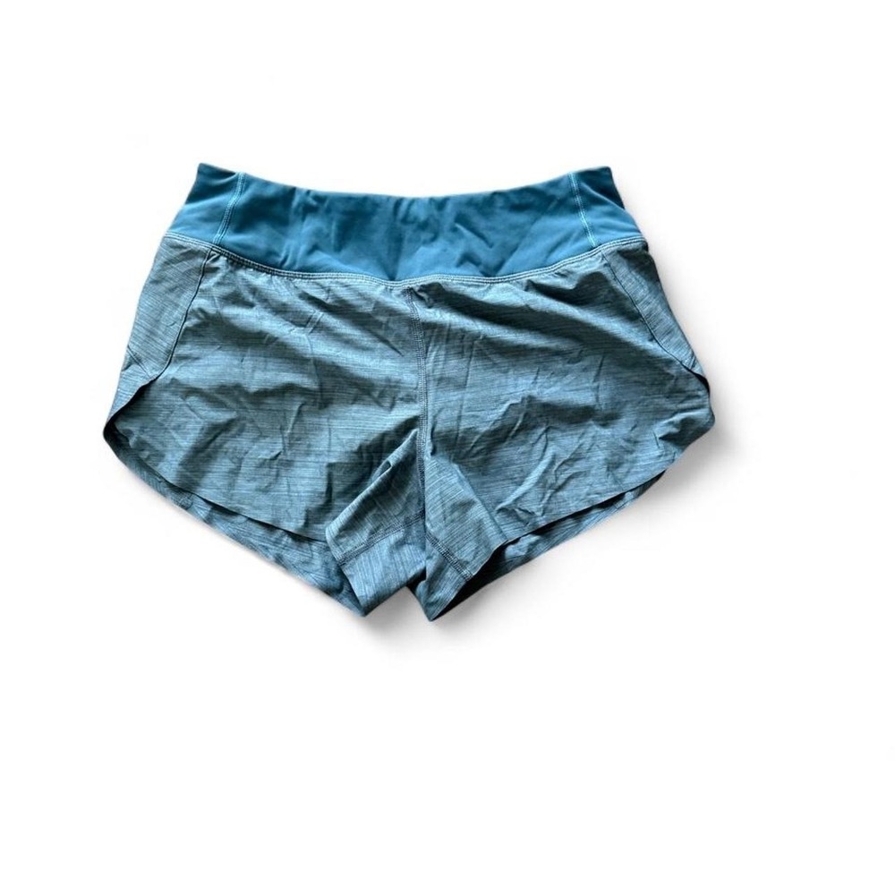 Athleta Womens S Blue Gray Textured Running Shorts Back Zip Pocket Athletic